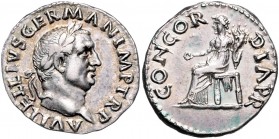 Vitellius 69
Römische Münzen, Römisches Kaiserreich. Denarius, April-Dezember 69 n. Chr.. Av.: A VITELLIVS GERMAN IMP TR P, Kopf mit Lorbeerkranz n.r....