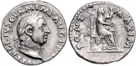 Vitellius 69
Römische Münzen, Römisches Kaiserreich. Denarius, April-Dezember 69 n. Chr.. Av.: A VITELLIVS GERM IMP AVG TR P, Kopf mit Lorbeerkranz n....
