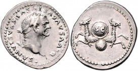Vespasianus 69 - 79
Römische Münzen, Römisches Kaiserreich. Denarius, 80 n. Chr.. Posthum unter Titus. Av.: DIVVS AVGVSTVS VESPASIANVS, Kopf mit Lorbe...