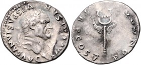 Vespasianus 69 - 79
Römische Münzen, Römisches Kaiserreich. Denarius, 74 n. Chr.. Av.: IMP CAESAR - VESPASIANVS AVG, Kopf mit Lorbeerkranz n.r. Rv.: P...