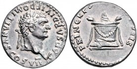 Domitianus als Caesar 69 - 81
Römische Münzen, Römisches Kaiserreich. Denarius, 80-81 n. Chr.. Av.: CAESAR DIVI F DOMITIANVS COS VII, Kopf mit Lorbeer...