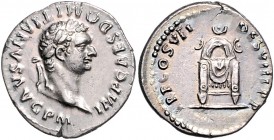 Domitianus 81 - 96
Römische Münzen, Römisches Kaiserreich. Denarius, September-Dezember 81 n. Chr.. Av.: IMP CAES DOMITIANVS AVG P M, Kopf mit Lorbeer...