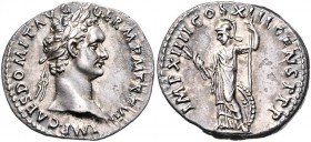 Domitianus 81 - 96
Römische Münzen, Römisches Kaiserreich. Denarius, 87 n. Chr.. Av.: IMP CAES DOMIT AVG - GERM P M TR P VII, Kopf mit Lorbeerkranz n....