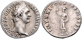Domitianus 81 - 96
Römische Münzen, Römisches Kaiserreich. Denarius, Januar-September 90 n. Chr.. Av.: IMP CAES DOMIT AVG - GERM P M TR P VIIII, Kopf ...