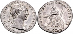 Traianus 98 - 117
Römische Münzen, Römisches Kaiserreich. Denarius, 108-109 n. Chr.. Av.: Büste mit Lorbeerkranz und leichter Drapierung an linker Sch...