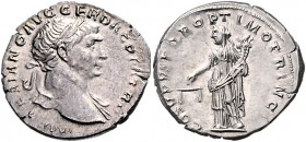 Traianus 98 - 117
Römische Münzen, Römisches Kaiserreich. Denarius, 107-109 n. Chr.. Av.: Büste mit Lorbeerkranz und leichter Drapierung an linker Sch...