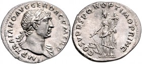 Traianus 98 - 117
Römische Münzen, Römisches Kaiserreich. Denarius, 107-108 n. Chr.. Av.: Büste mit Lorbeerkranz und leichter Drapierung an linker Sch...