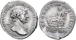 Traianus 98 - 117
Römische Münzen, Römisches Kaiserreich. Denarius, 113-114 n. Chr.. Av.: Büste mit Lorbeerkranz und leichter Drapierung an linker Sch...