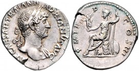 Hadrianus 117 - 138
Römische Münzen, Römisches Kaiserreich. Denarius, 121-123 n. Chr.. Av.: Büste mit Lorbeerkranz und leichter Drapierung an linker S...