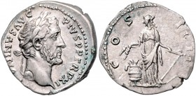 Antoninus Pius 138 - 161
Römische Münzen, Römisches Kaiserreich. Denarius, 147-148 n. Chr.. Av.: Kopf mit Lorbeerkranz n.r. Rv.: Annona mit Ähren und ...