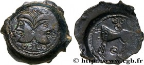 GALLIA BELGICA - SUESSIONES (Area of Soissons)
Type : Bronze à la tête janiforme, classe II aux annelets pointés 
Date : c. 50-40 AC. 
Metal : bronze ...
