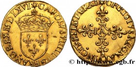 CHARLES IX
Type : Écu d'or au soleil, 1er type 
Date : 1566 (MDLXVI) 
Mint name / Town : Paris 
Quantity minted : 180450 
Metal : gold 
Millesimal fin...