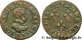 LOUIS XIII
Type : Double tournois, type 2 
Date : 1615 
Mint name / Town : Amiens 
Quantity minted : 1648566 
Metal : copper 
Diameter : 20  mm
Orient...