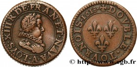 LOUIS XIII
Type : Piéfort quadruple du double tournois 
Date : 1618 
Mint name / Town : Paris 
Metal : copper 
Diameter : 21,5  mm
Orientation dies : ...