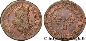 LOUIS XIII
Type : Denier tournois 
Date : 1632 
Mint name / Town : La Rochelle 
Metal : copper 
Diameter : 17  mm
Orientation dies : 6  h.
Weight : 1,...