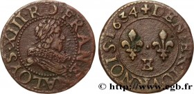 LOUIS XIII
Type : Denier tournois 
Date : 1634 
Mint name / Town : Tours 
Metal : copper 
Diameter : 17,5  mm
Orientation dies : 6  h.
Weight : 1,95  ...