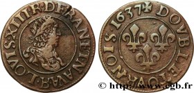 LOUIS XIII
Type : Double tournois, type 9 de Villeneuve 
Date : 1637 
Mint name / Town : Saint-André de Villeneuve-lès-Avignon 
Metal : copper 
Diamet...