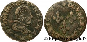 LOUIS XIII
Type : Double tournois 
Date : 1629 
Mint name / Town : Montauban 
Metal : copper 
Diameter : 19  mm
Orientation dies : 6  h.
Weight : 2,11...