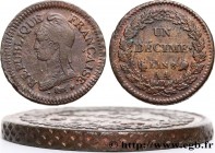 CONSULATE
Type : Un décime Dupré, grand module, hybride 
Date : An 8 (1799-1800) 
Mint name / Town : Metz 
Quantity minted : --- 
Metal : copper 
Diam...