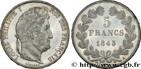 LOUIS-PHILIPPE I
Type : 5 francs IIIe type Domard 
Date : 1845 
Mint name / Town : Paris 
Quantity minted : 3095362 
Metal : silver 
Millesimal finene...