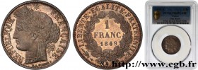 II REPUBLIC
Type : 1 franc Cérès, IIe République, FLAN BRUNI 
Date : 1849 
Mint name / Town : Paris 
Quantity minted : 1.328.135 
Metal : silver 
Mill...