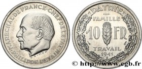 FRENCH STATE
Type : Essai de 10 francs Pétain en aluminium par Simon, poids intermédiaire (2,8 g) 
Date : 1941 
Mint name / Town : Paris 
Quantity min...
