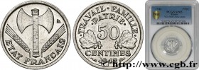 FRENCH STATE
Type : 50 centimes Francisque, lourde, premiers exemplaires avec les CROIX 
Date : 1942 
Mint name / Town : Paris 
Quantity minted : --- ...