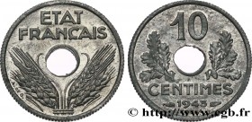 FRENCH STATE
Type : Essai de 10 centimes État français, petit module 
Date : 1943 
Mint name / Town : Paris 
Quantity minted : 300 
Metal : zinc 
Diam...