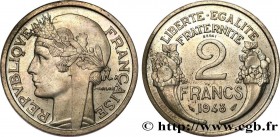 IV REPUBLIC
Type : Essai de 2 francs Morlon, cupro-nickel, 8 g 
Date : 1948 
Mint name / Town : Paris 
Quantity minted : --- 
Metal : copper nickel 
D...