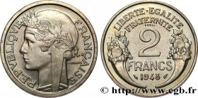IV REPUBLIC
Type : Essai de 2 francs Morlon, cupro-nickel, 9,5 g 
Date : 1948 
Mint name / Town : Paris 
Quantity minted : --- 
Metal : copper nickel ...