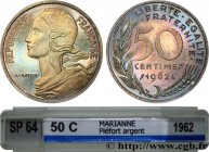 PIEFORTS
Type : Piéfort Argent de 50 centimes Marianne, col à 4 plis 
Date : 1962 
Mint name / Town : Paris 
Quantity minted : 50 
Metal : silver 
Mil...