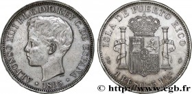 PUERTO RICO
Type : Peso 
Date : 1895 
Mint name / Town : Madrid 
Metal : silver 
Diameter : 37  mm
Orientation dies : 6  h.
Weight : 25  g.
Edge : str...