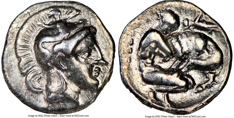 CALABRIA. Tarentum. Ca. 380-280 BC. AR diobol (12mm, 1h). NGC VF. Ca. 325-280 BC...