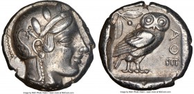 ATTICA. Athens. Ca. 455-440 BC. AR tetradrachm (23mm, 17.16 gm, 4h). NGC XF 5/5 - 4/5. Early transitional issue. Head of Athena right, wearing crested...