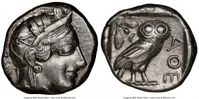 ATTICA. Athens. Ca. 440-404 BC. AR tetradrachm (24mm, 17.17 gm, 7h). NGC Choice XF 4/5 - 3/5. Mid-mass coinage issue. Head of Athena right, wearing cr...
