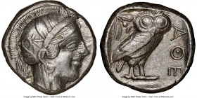 ATTICA. Athens. Ca. 440-404 BC. AR tetradrachm (23mm, 17.17 gm, 4h). NGC XF 5/5 - 3/5, Full Crest. Mid-mass coinage issue. Head of Athena right, weari...
