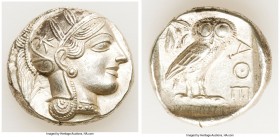 ATTICA. Athens. Ca. 440-404 BC. AR tetradrachm (26mm, 17.16 gm, 2h). AU. Mid-mass coinage issue. Head of Athena right, wearing crested Attic helmet or...