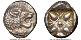 IONIA. Miletus. Ca. late 6th-5th centuries BC. AR 1/12 stater or obol (11mm). NGC Choice AU. Milesian standard. Forepart of roaring lion left, head re...