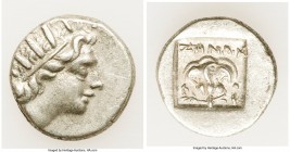 CARIAN ISLANDS. Rhodes. Ca. 88-84 BC. AR drachm (14mm, 2.57 gm, 1h). XF. Plinthophoric standard, Zenon, magistrate. Radiate head of Helios right / ZHN...
