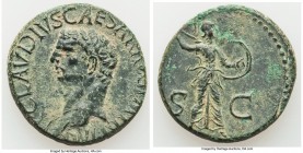 Claudius I (AD 41-54). AE as (27mm, 10.88 gm, 6h). AU. Rome, ca. AD 50-54. TI CLAVDIVS CAESAR AVG P M TR P IMP P P, bare head of Claudius I left / Min...