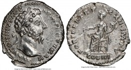 Marcus Aurelius (AD 161-180). AR denarius (20mm, 1h). NGC AU, scratches, flan flaw. Rome, February-December AD 168. M ANTONINVS AVG ARM-PARTH MAX, lau...