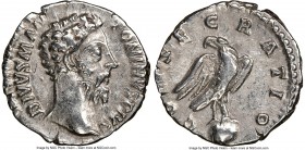 Divus Marcus Aurelius (AD 161-180). AR denarius (17mm, 12h). NGC Choice VF. Rome, ca. AD 180. DIVVS M ANT-ONINVS PIVS, bare head of Divus Marcus Aurel...
