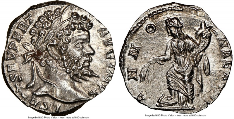 Septimius Severus (AD 193-211). AR denarius (16mm, 2.38 gm, 1h). NGC MS 4/5 - 4/...