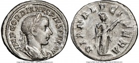 Gordian III (AD 238-244). AR denarius (20mm, 6h). NGC AU. Rome, summer AD 241. IMP GORDIANVS PIVS FEL AVG, laureate, draped and cuirassed bust of Gord...