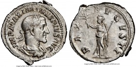 Maximinus I (AD 235-238). AR denarius (21mm, 7h). NGC AU, brushed. Rome, March AD 235-January AD 236. IMP MAXIMINVS PIVS AVG, laureate, draped and cui...