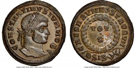 Constantine II, as Caesar (AD 337-340). AE3 or BI nummus (19mm, 3.00 gm, 6h). NGC MS 5/5 - 4/5. Siscia, 2nd officina, AD 321-324. CONSTANTINVS IVN NOB...