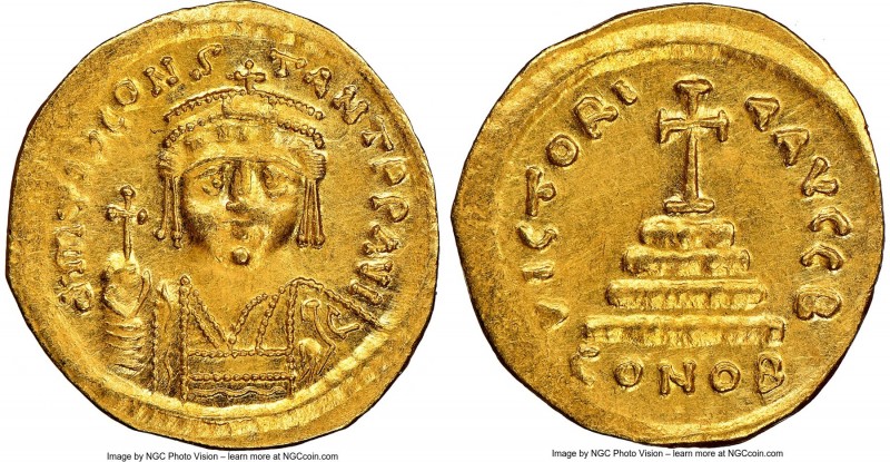 Tiberius II Constantine (AD 578-582). AV solidus (21mm, 4.34 gm, 7h). NGC Choice...