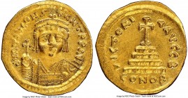 Tiberius II Constantine (AD 578-582). AV solidus (21mm, 4.34 gm, 7h). NGC Choice AU, brushed, clipped. Constantinople, 2nd officina, AD 579-582. d m T...