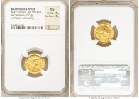 Maurice Tiberius (AD 582-602). AV semissis (18mm, 2.21 gm, 7h). NGC MS 4/5 - 4/5. Constantinople. D N MAVRI-CI P P AI, diademed, draped and cuirassed ...