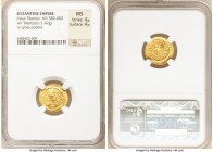 Maurice Tiberius (AD 582-602). AV tremissis (17mm, 1.47 gm, 7h). NGC MS 4/5 - 4/5. Constantinople, ca. AD 583-602. D N TIbЄ-RI P P AVG, pearl-diademed...